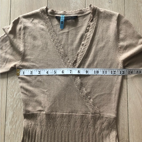 BCBG Maxazria Y2K Silk Blend Faux Wrap Lace Flare Dress in Beige Size XS - Picture 2 of 12